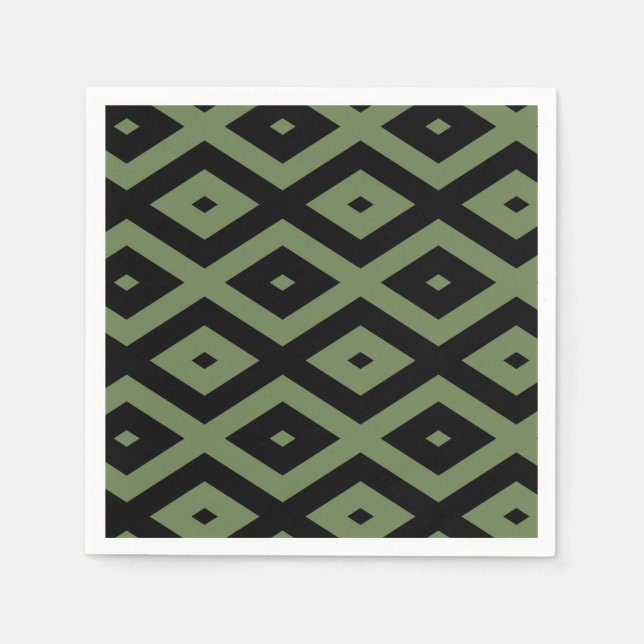 Olive green and black diamond pattern napkin (Front)