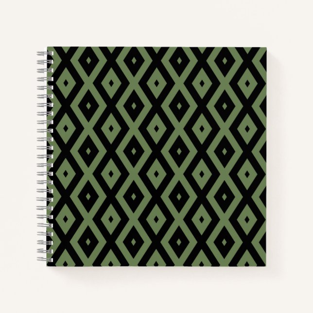 Olive green and black diamond pattern notebook (Front)
