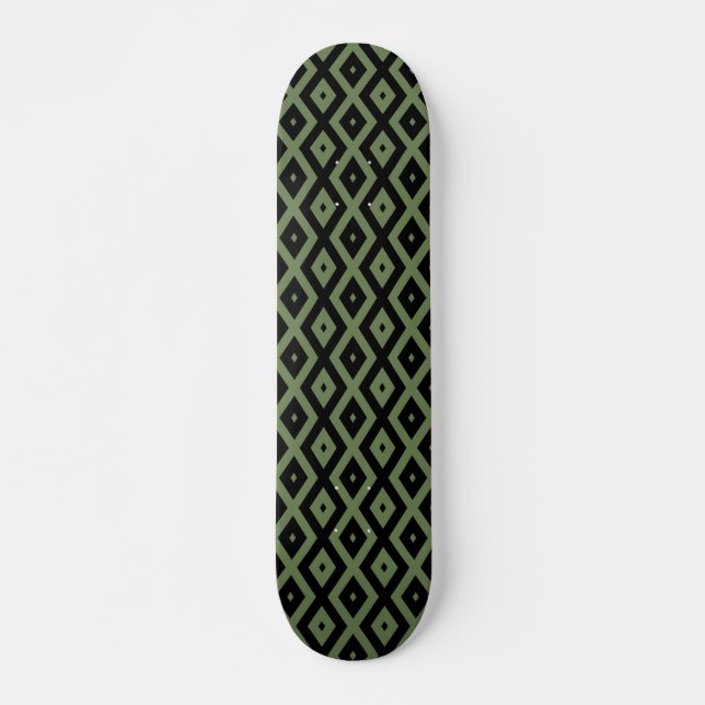 Olive green and black diamond pattern skateboard (Front)