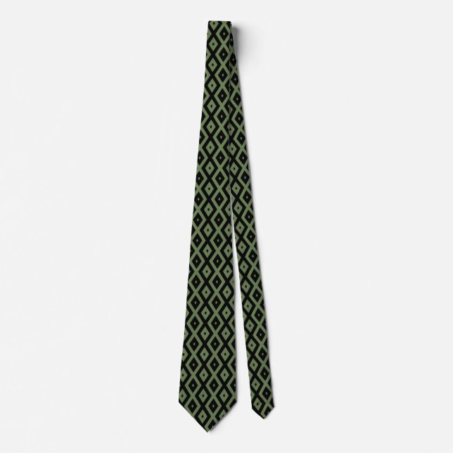 Olive green and black diamond pattern tie (Front)