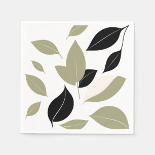 Olive Green and Black Leaf Scatter Modern  Napkin