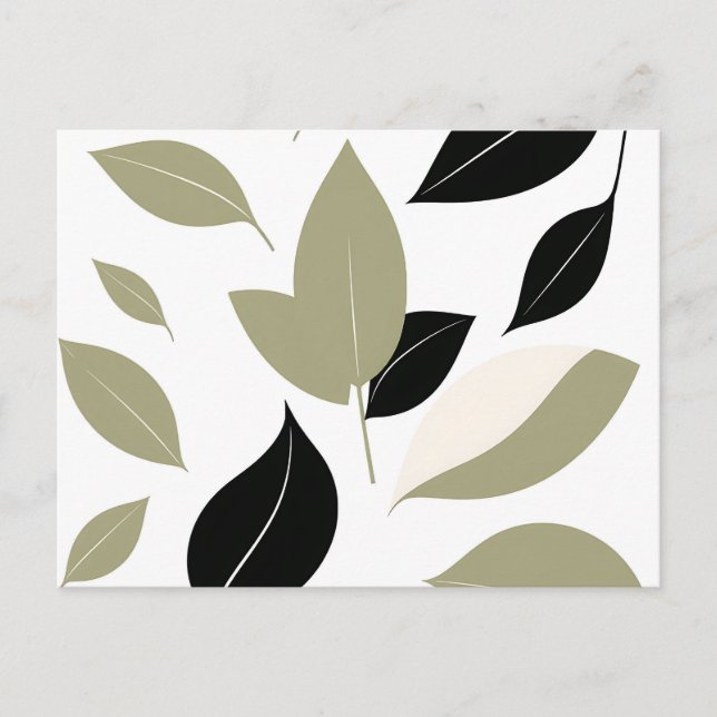 Olive Green and Black Leaf Scatter Modern  Postcard (Front)