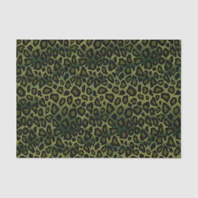Olive Green and Black Leopard Animal Print Tissue Paper (Front)
