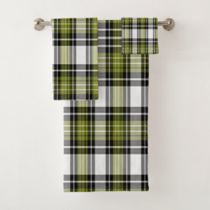 Olive Green And Black Plaid Bath Towel Set