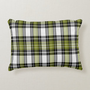 Olive Green And Black Plaid Decorative Cushion