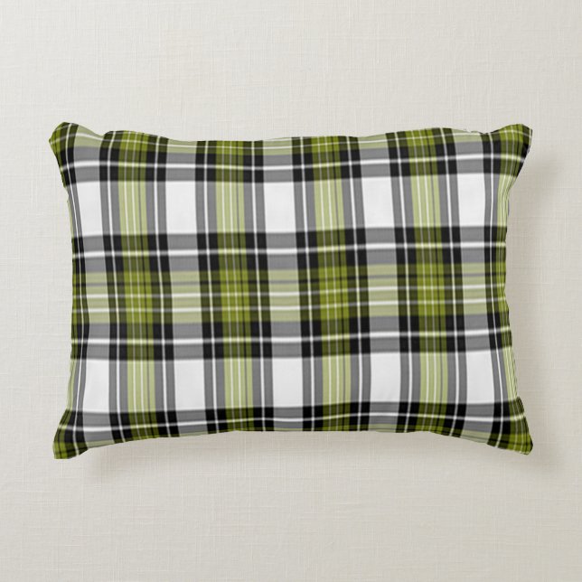 Olive Green And Black Plaid Decorative Cushion (Front)