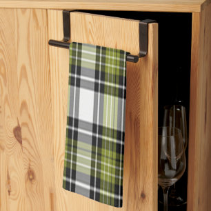 Olive Green And Black Plaid Tea Towel