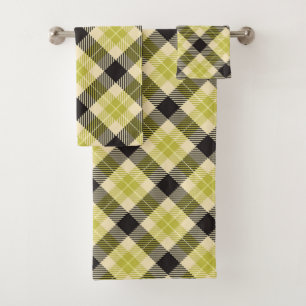 Olive Green and Black Tartan Plaid Bath Towel Set