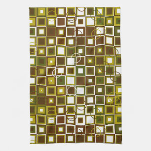 Olive Green and Brown Chequered Pattern Design Tea Towel