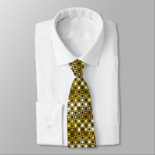 Olive Green and Brown Chequered Pattern Design Tie