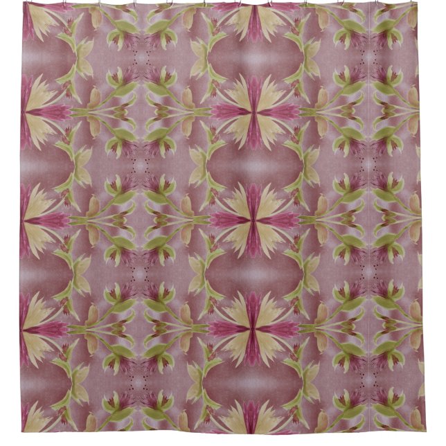 Olive Green and Burgundy Flowered Shower Curtain (Front)