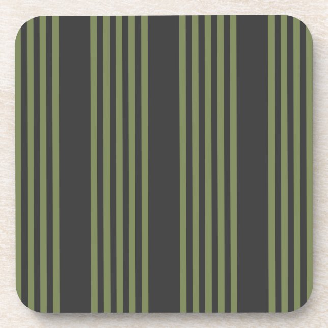 Olive green and charcoal five stripes pattern coaster (Front)