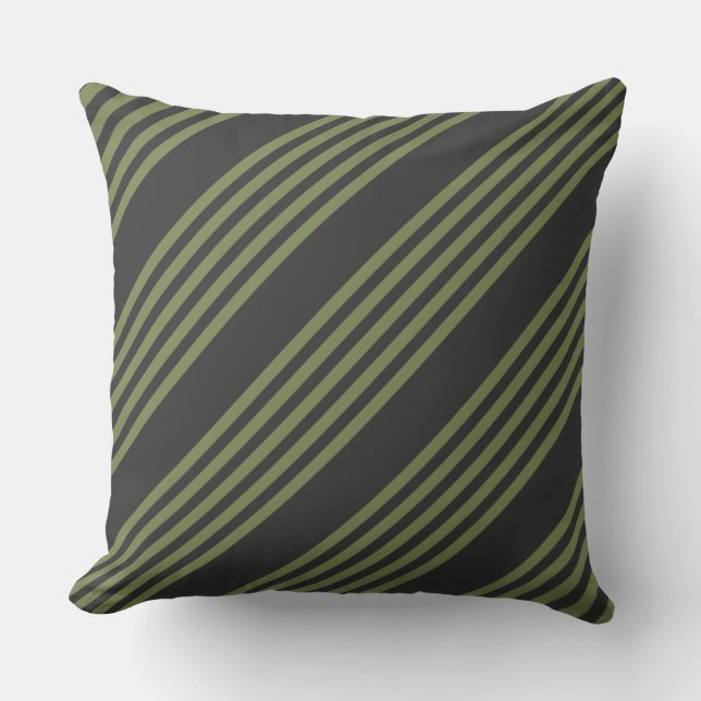 Olive green and charcoal five stripes pattern cushion (Front)