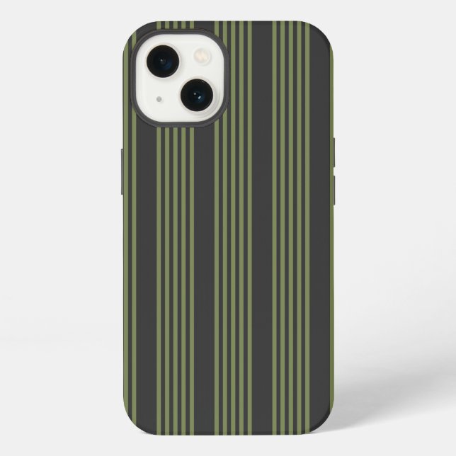 Olive green and charcoal five stripes pattern iPhone case (Back)
