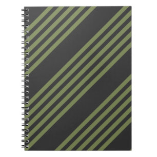 Olive green and charcoal five stripes pattern notebook