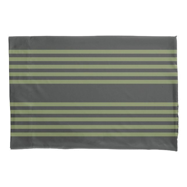 Olive green and charcoal five stripes pattern pillowcase (Front)