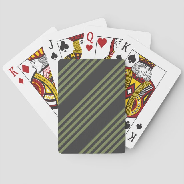 Olive green and charcoal five stripes pattern playing cards (Back)