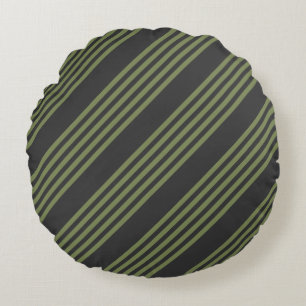 Olive green and charcoal five stripes pattern round cushion