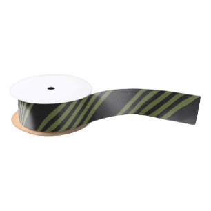 Olive green and charcoal five stripes pattern satin ribbon