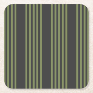 Olive green and charcoal five stripes pattern square paper coaster