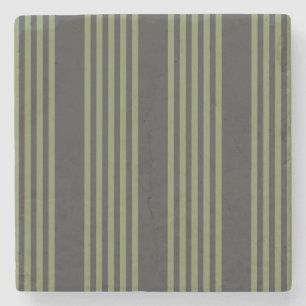 Olive green and charcoal five stripes pattern stone coaster