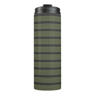 Olive green and charcoal five stripes pattern thermal tumbler