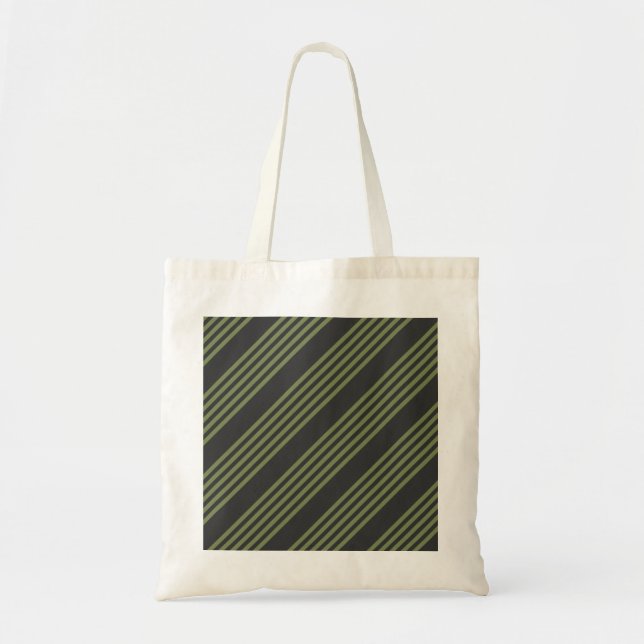 Olive green and charcoal five stripes pattern tote bag (Front)