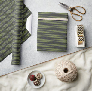 Olive green and charcoal five stripes pattern wrapping paper