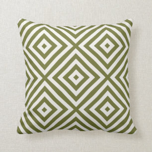 Olive Green and Cream Diamond Geometric Pattern Cushion
