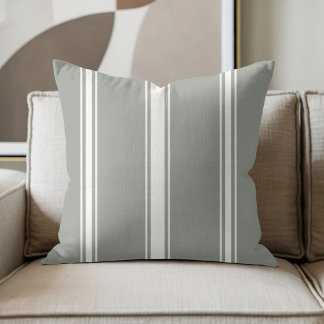 Olive Green and Cream Stripe Cushion