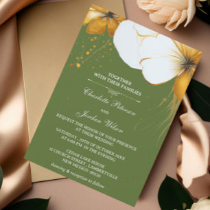 Olive Green and Gold Floral Wedding Invitation