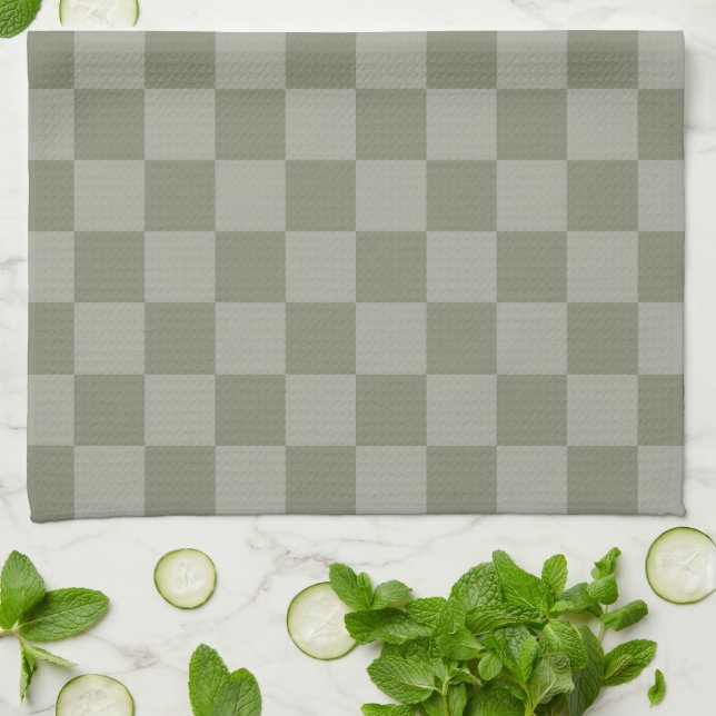 Olive Green and Gray Checkered Pattern Design Tea Towel (Folded)