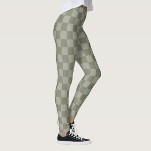 Olive Green and Grey Chequered Pattern Design Leggings
