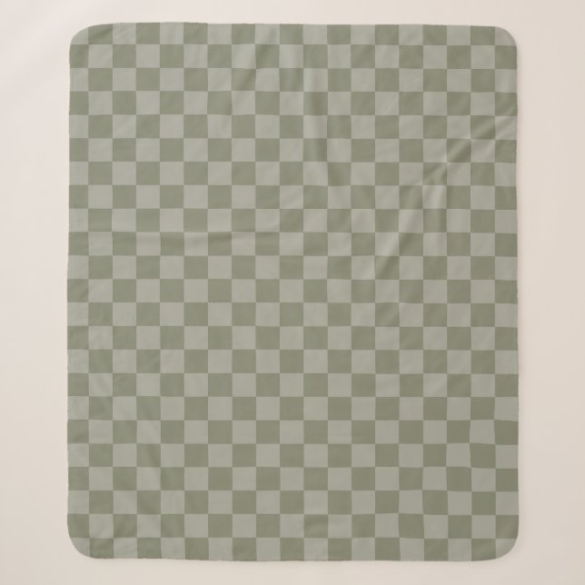 Olive Green and Grey Chequered Pattern Design Sherpa Blanket (Front)