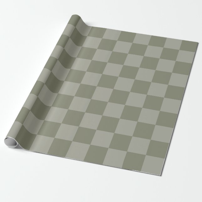 Olive Green and Grey Chequered Pattern Design Wrapping Paper (Unrolled)