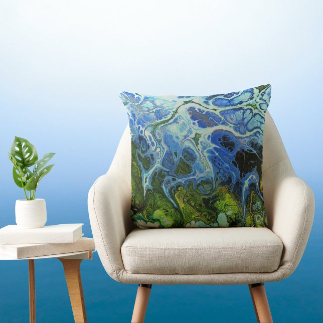 Olive Green and Ice Blue Swirl Throw Pillow (Creator Uploaded)