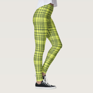 Olive Green and Lime Yellow Plaid Tartan Leggings
