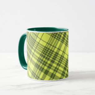 Olive Green and Lime Yellow Plaid Tartan Mug