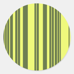 Olive Green and Lime Yellow Stripes Classic Round Sticker