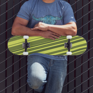 Olive Green and Lime Yellow Stripes Skateboard