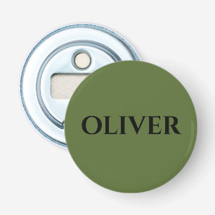 Olive Green and Minimalist Black Name   Bottle Opener