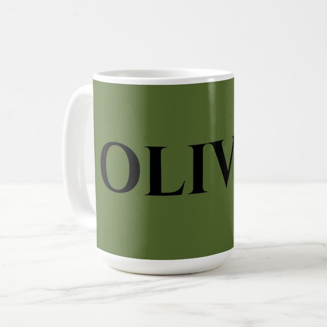 Olive Green and Minimalist Black Name   Coffee Mug (Front Left)
