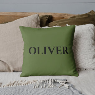 Olive Green and Minimalist Black Name   Cushion