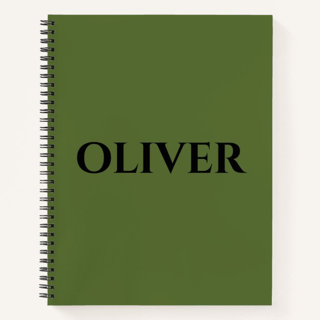 Olive Green and Minimalist Black Name   Notebook (Front)