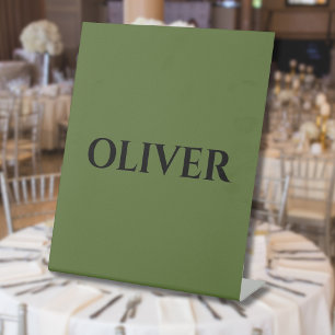 Olive Green and Minimalist Black Name   Pedestal Sign