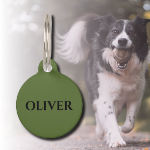 Olive Green and Minimalist Black Name Pet Tag