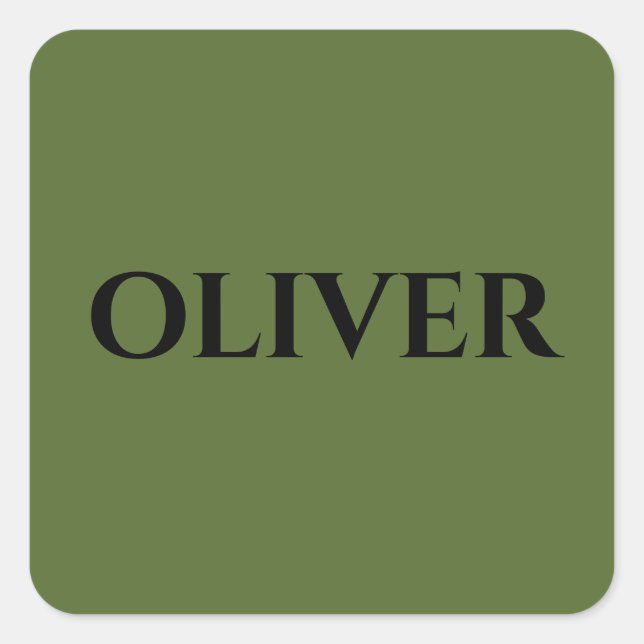 Olive Green and Minimalist Black Name   Square Sticker (Front)