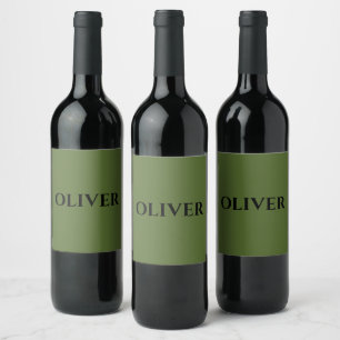 Olive Green and Minimalist Black Name Wine Label