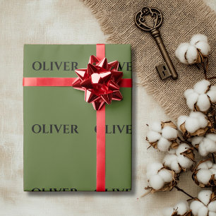 Olive Green and Minimalist Black Name   Wrapping Paper