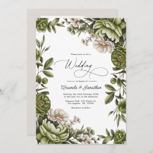 Olive Green and Neutral Floral Wedding QR Code Invitation
